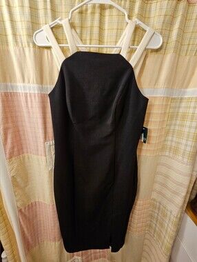 Ralph Lauren Black cocktail Dress with Cream Straps - Classic Sleeveless Sheath
